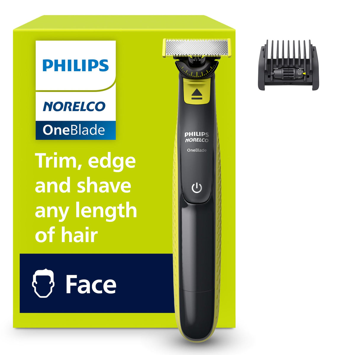 Philips Norelco OneBlade 360 front view with 5-in-1 comb
