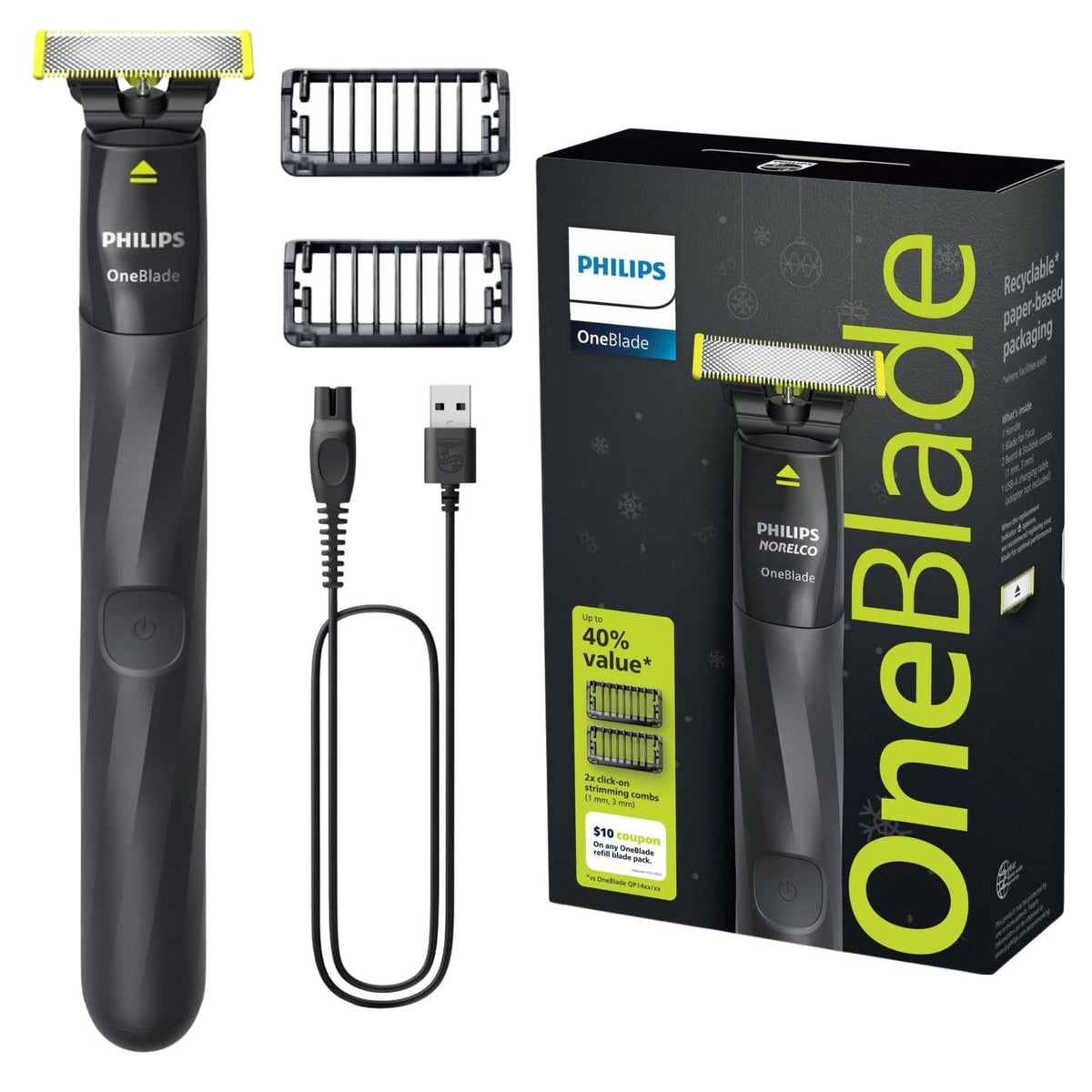 PHILIPS OneBlade Trimmer & Shaver front view with dual-sided blade