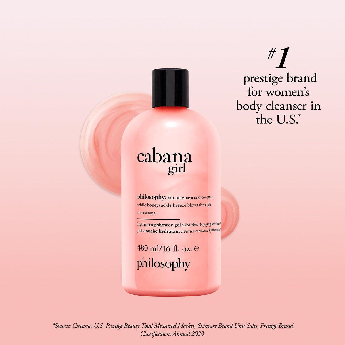 philosophy Cabana Girl Shower Gel 16 fl oz in a bathroom setting