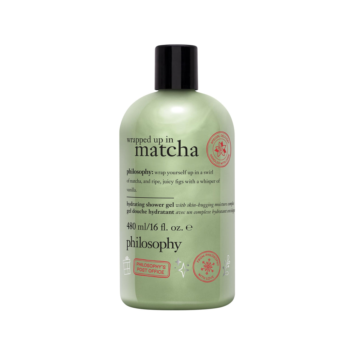 philosophy Matcha Shower Gel 16 fl oz front view with festive packaging