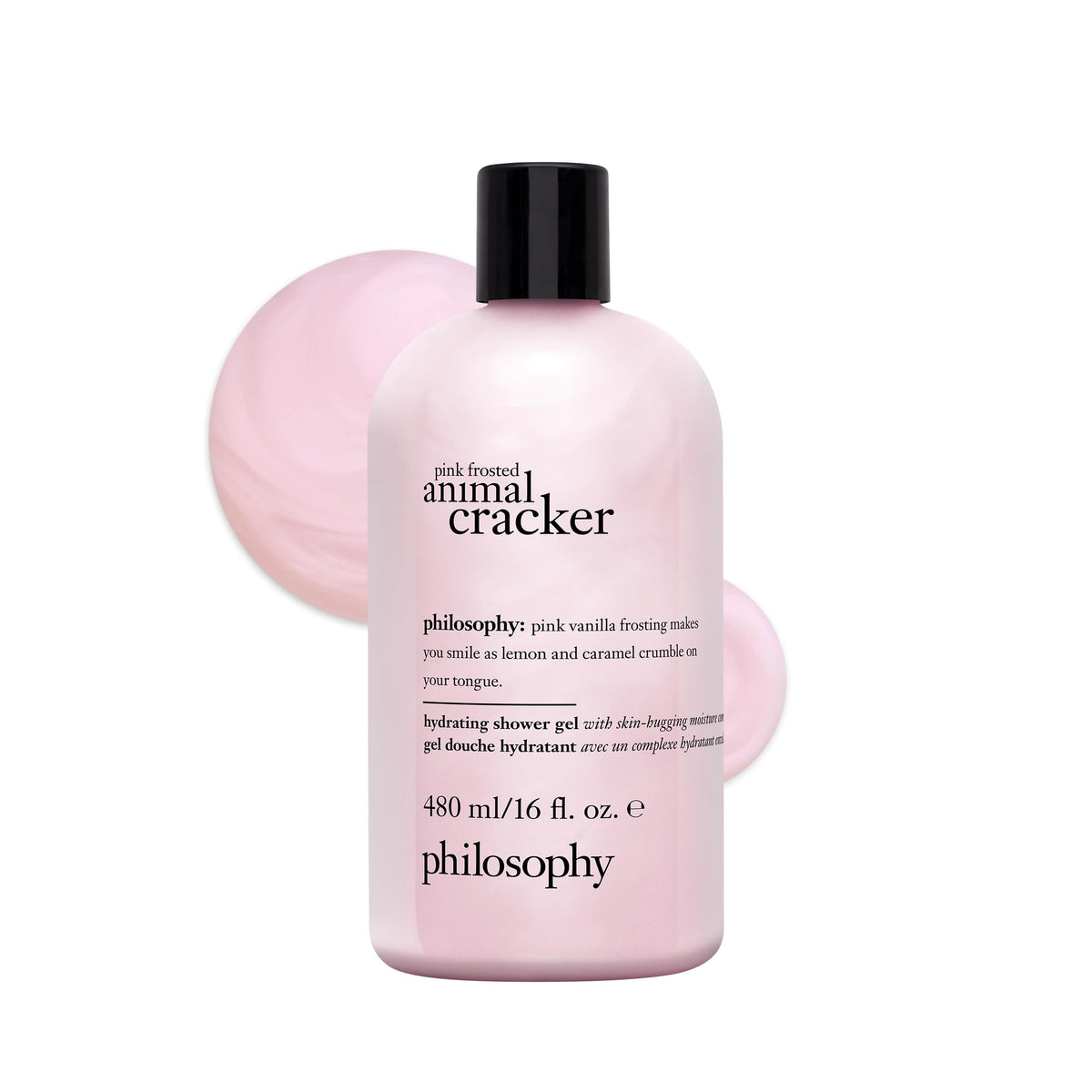 philosophy Pink Frosted Animal Cracker Shower Gel front view with packaging