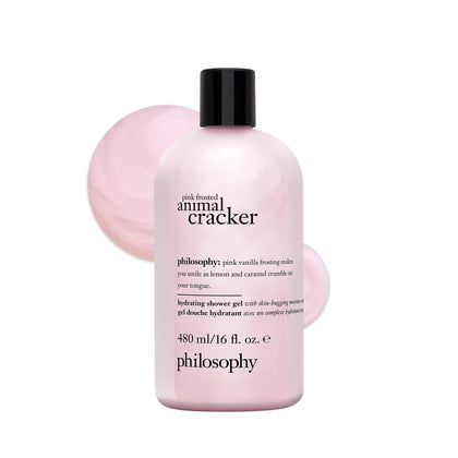 philosophy Pink Frosted Animal Cracker Shower Gel front view with packaging
