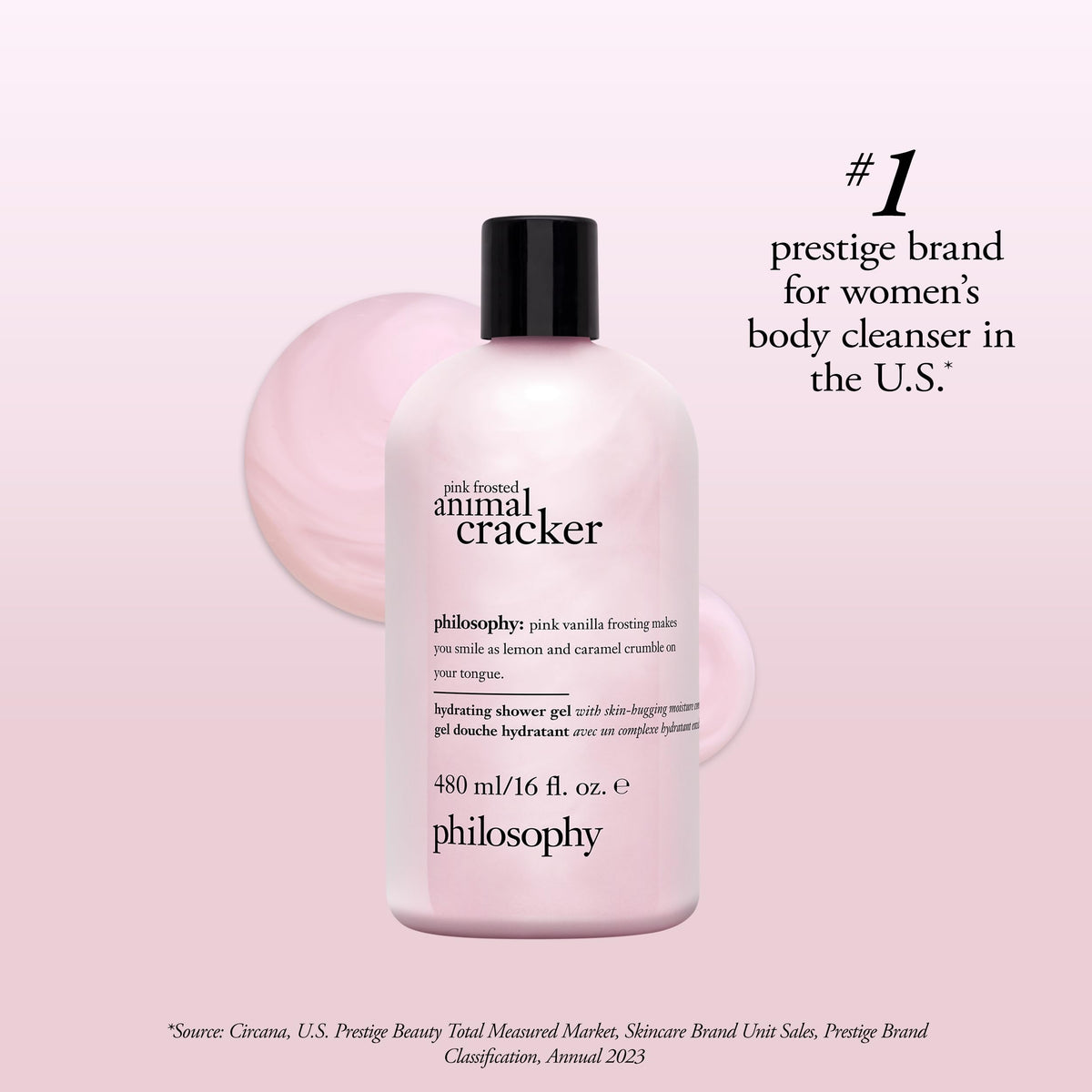 philosophy Pink Frosted Animal Cracker Shower Gel with lemon and caramel scent notes