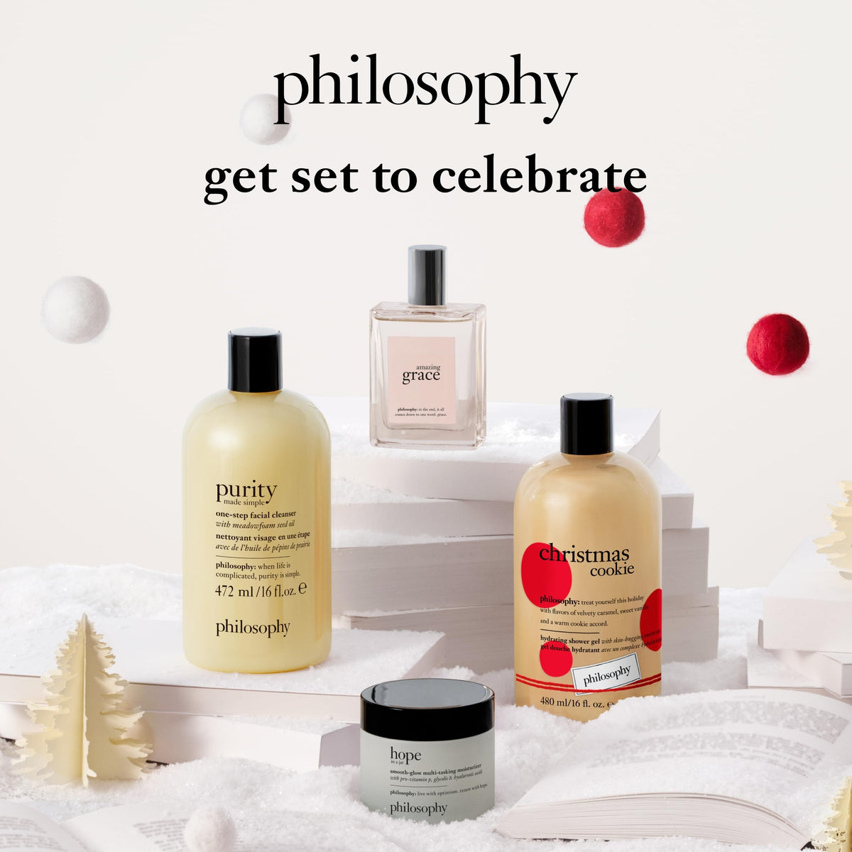 philosophy Very Merry Holiday Shower Gel 16oz with holiday decorations