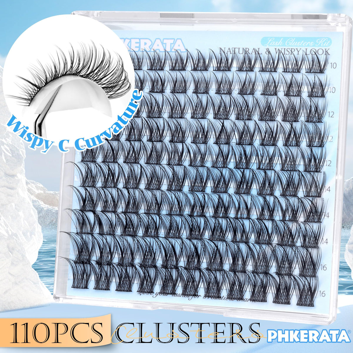 PHKERATA lash clusters displayed on a makeup table