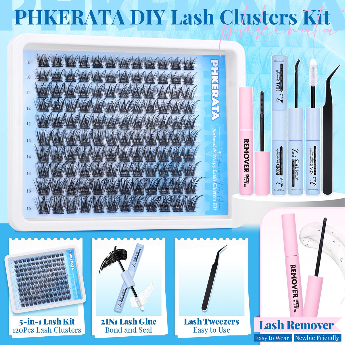PHKERATA lash clusters displayed on a model's eye for a natural look