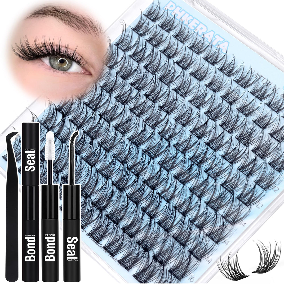 PHKERATA Natural Lash Clusters Kit 110pcs front view