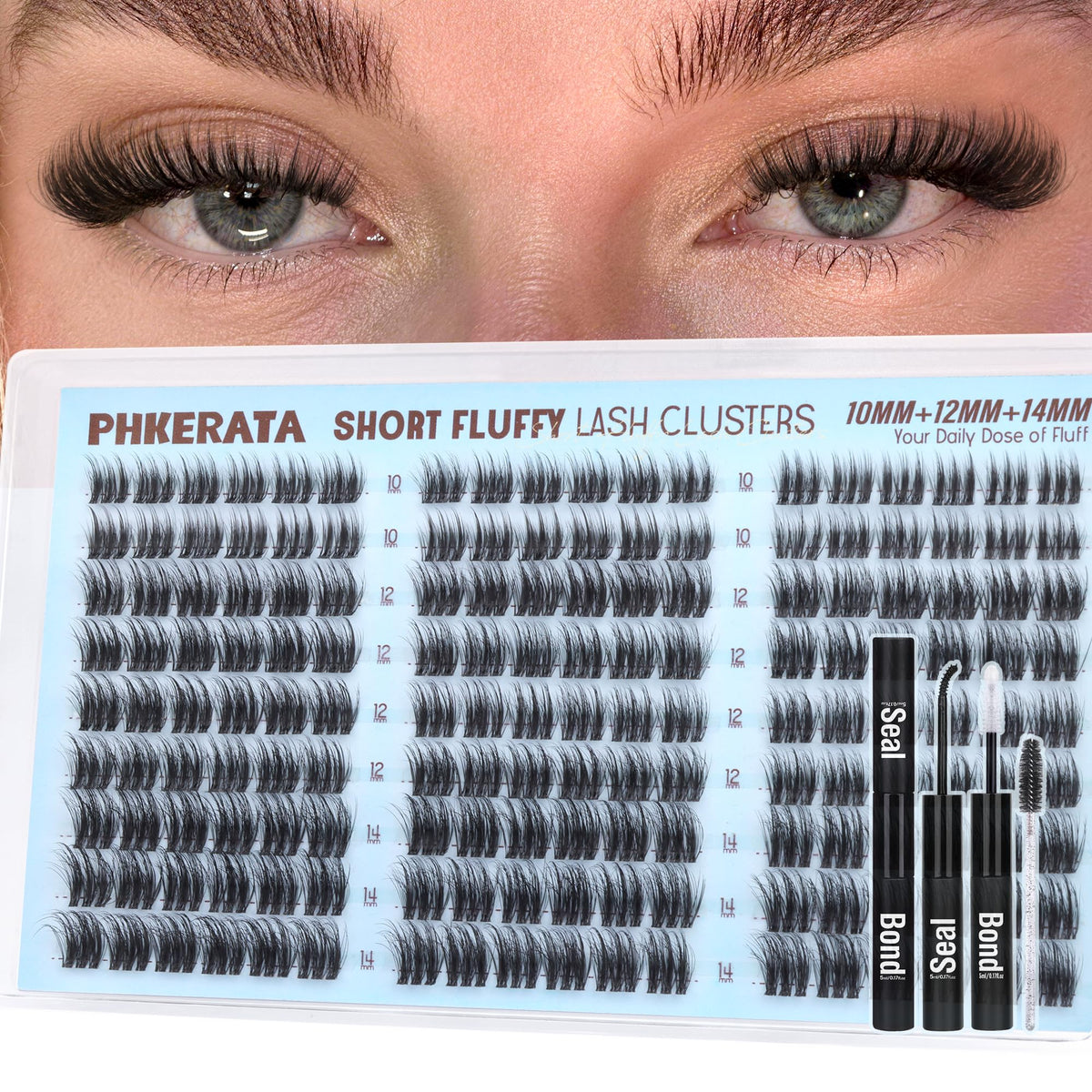 PHKERATA Short Fluffy Lash Clusters Kit packaging front view