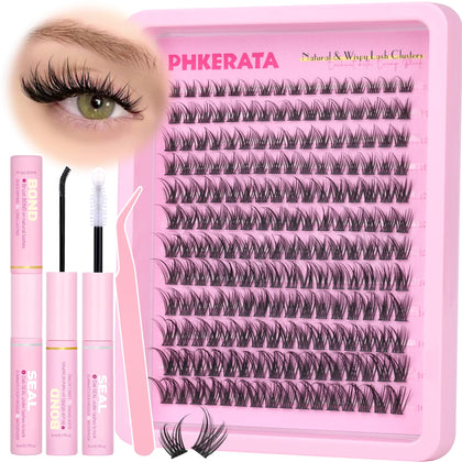 PHKERATA Wispy Lash Clusters Kit 192pcs with lash glue and tweezers