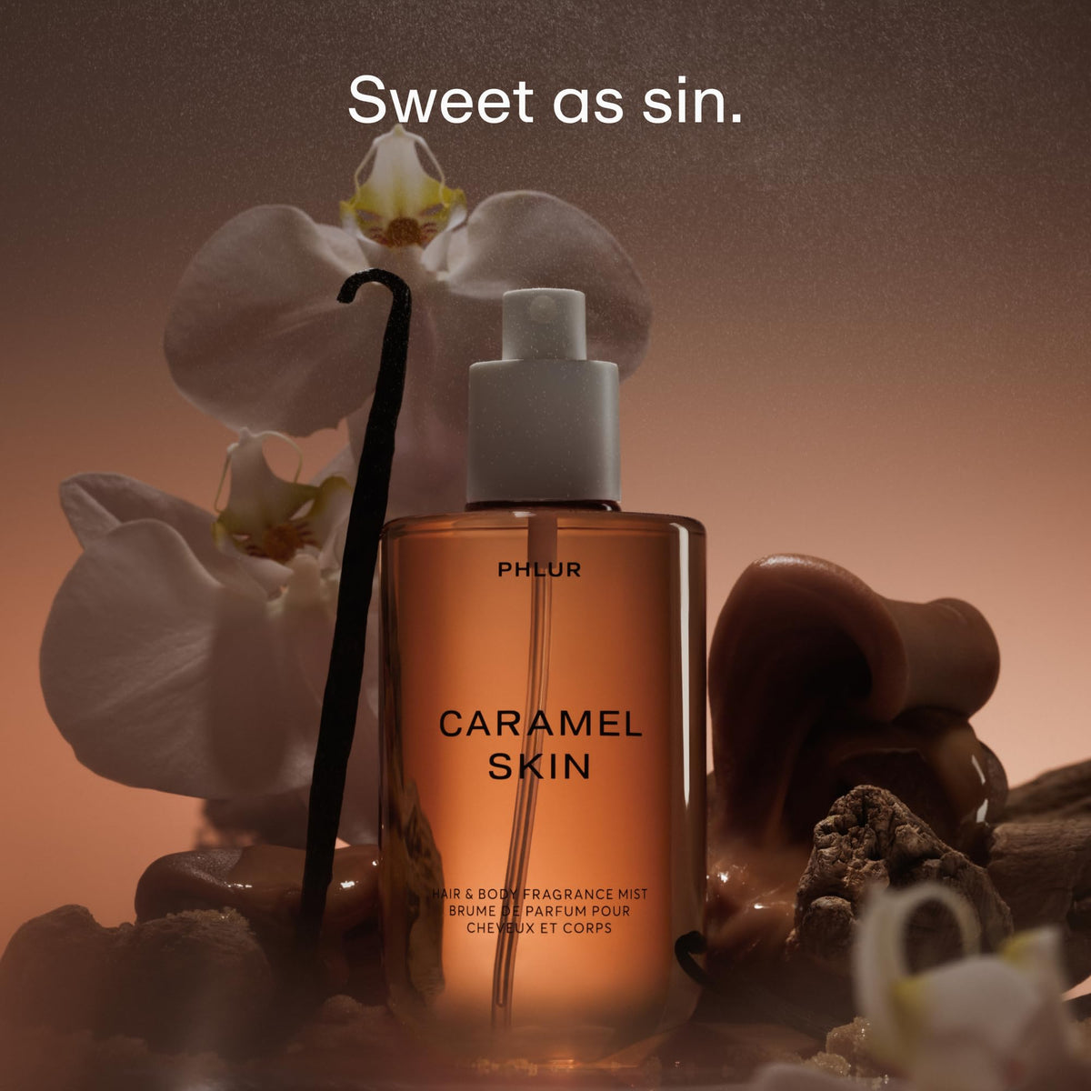 PHLUR Caramel Skin Body Mist bottle side view
