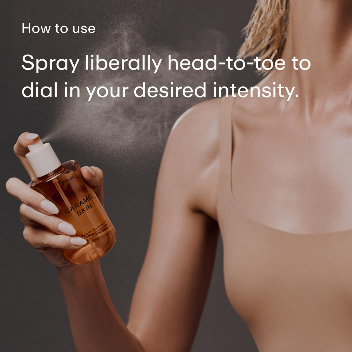 PHLUR Caramel Skin Body Mist spray nozzle close-up