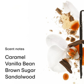 PHLUR Caramel Skin Body Mist with caramel and vanilla background