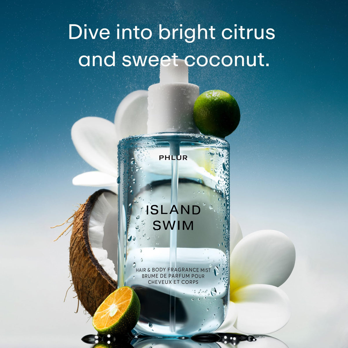 PHLUR Island Swim Body Mist 8 Fl Oz bottle side view