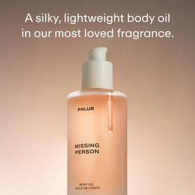 PHLUR Missing Person Body Oil 4 Oz back view with ingredient list