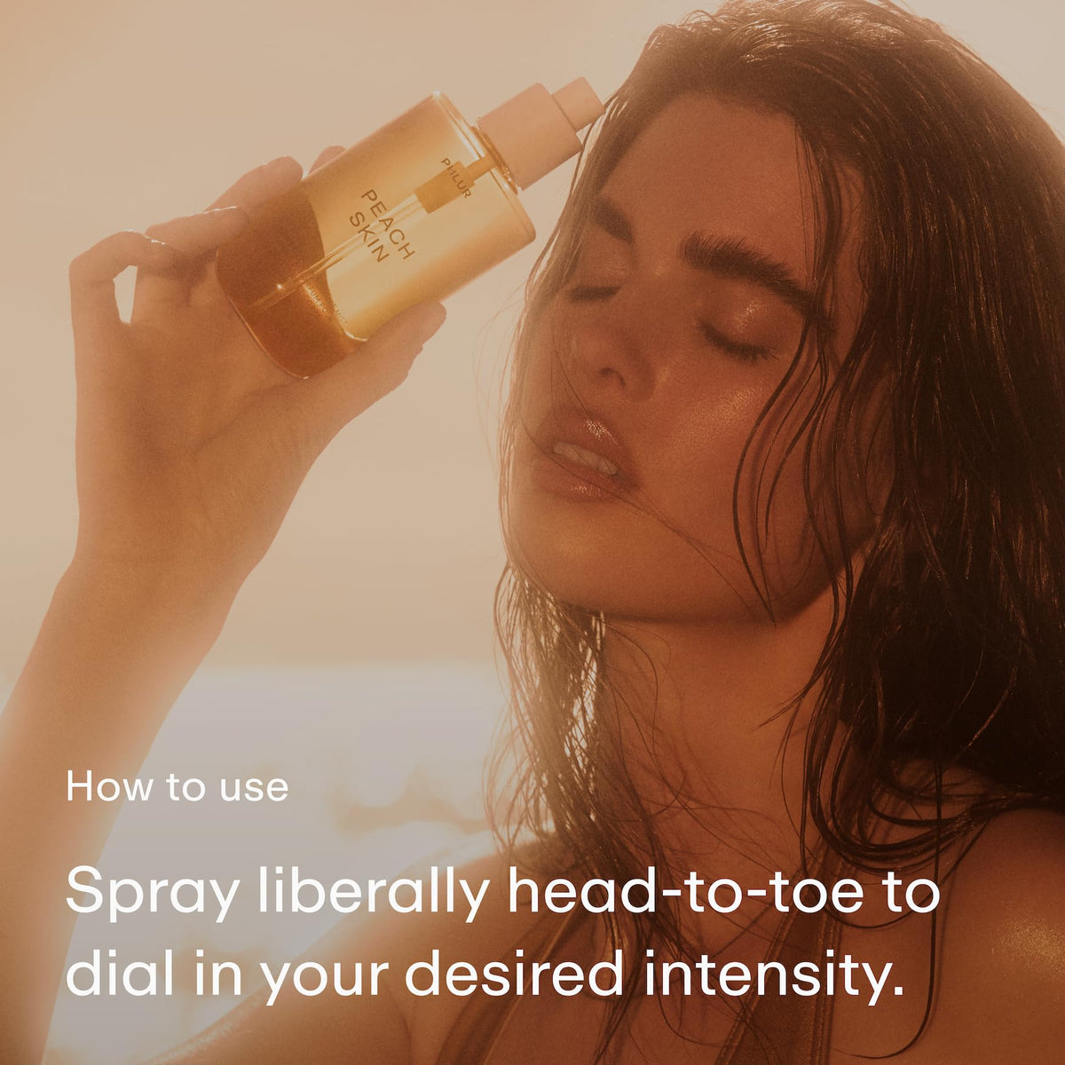 PHLUR Peach Skin Body Mist in a lifestyle setting