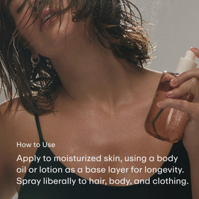 PHLUR Vanilla Skin Body Mist with floral background