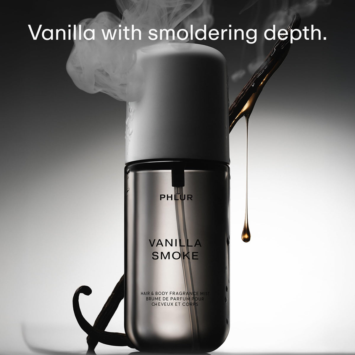 PHLUR Vanilla Smoke Body Mist bottle with cap