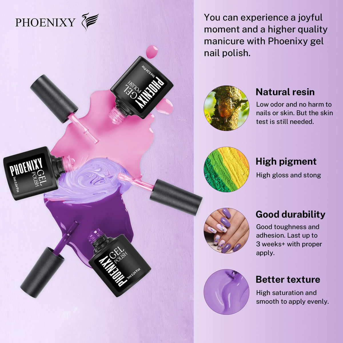 phoenixy gel nail polish in vibrant colours display