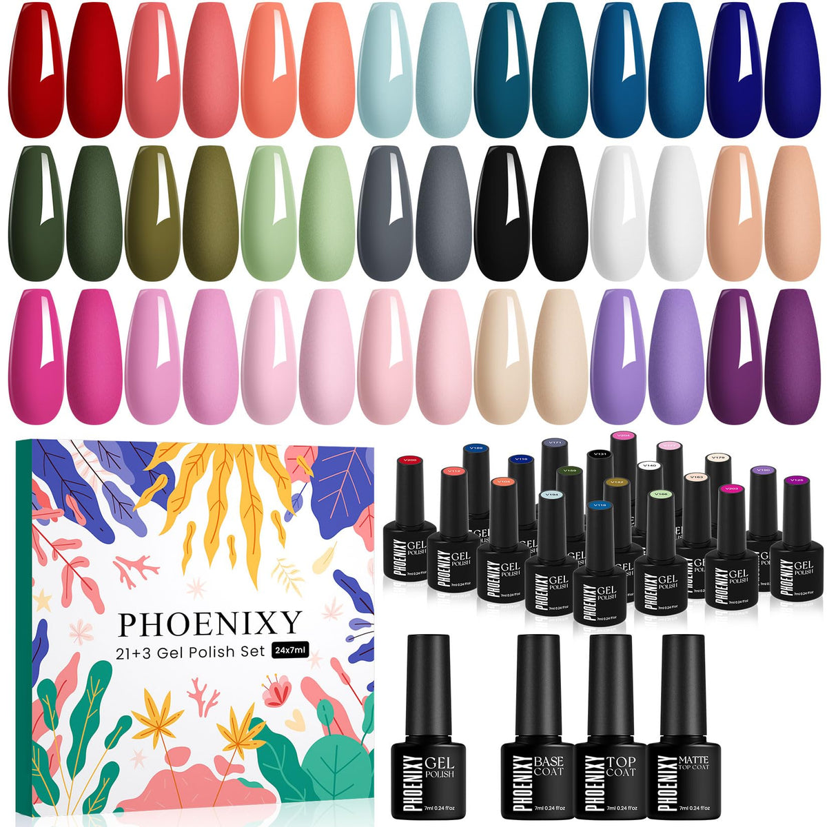 phoenixy Gel Nail Polish Set 24 PCS with various colours