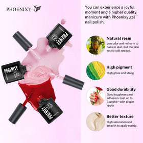 Phoenixy gel nail polish set with glossy and matte top coats