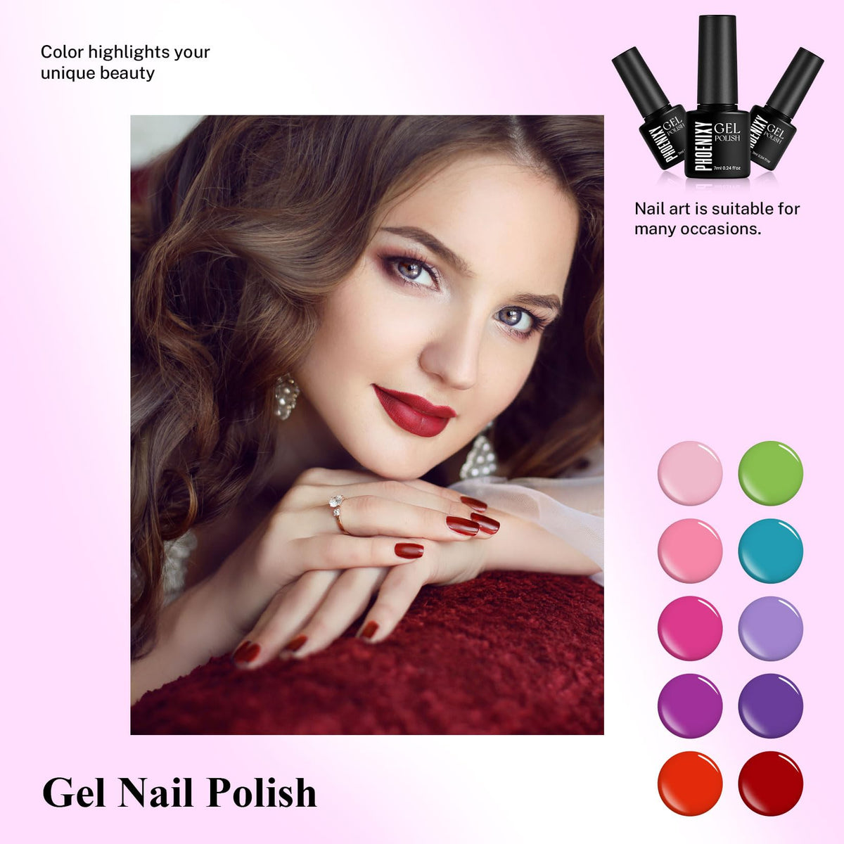 Phoenixy gel polish application on nails with glossy finish