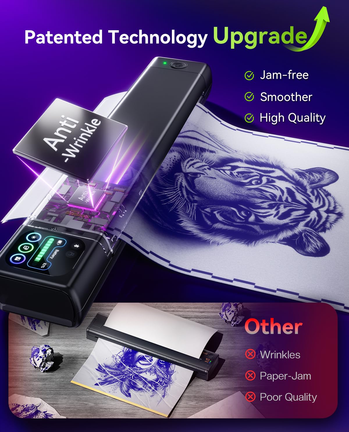 Phomemo M08F Plus Tattoo Stencil Printer displaying a tattoo design
