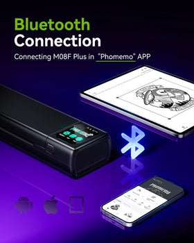 Phomemo M08F Plus Tattoo Stencil Printer showing smart touchscreen control