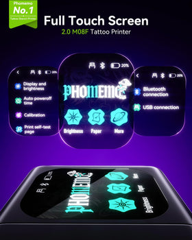 Phomemo M08F Plus Tattoo Stencil Printer side view showing Bluetooth connection