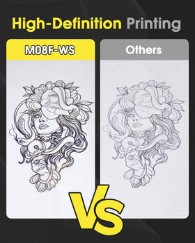 Phomemo M08F printer in use by tattoo artist
