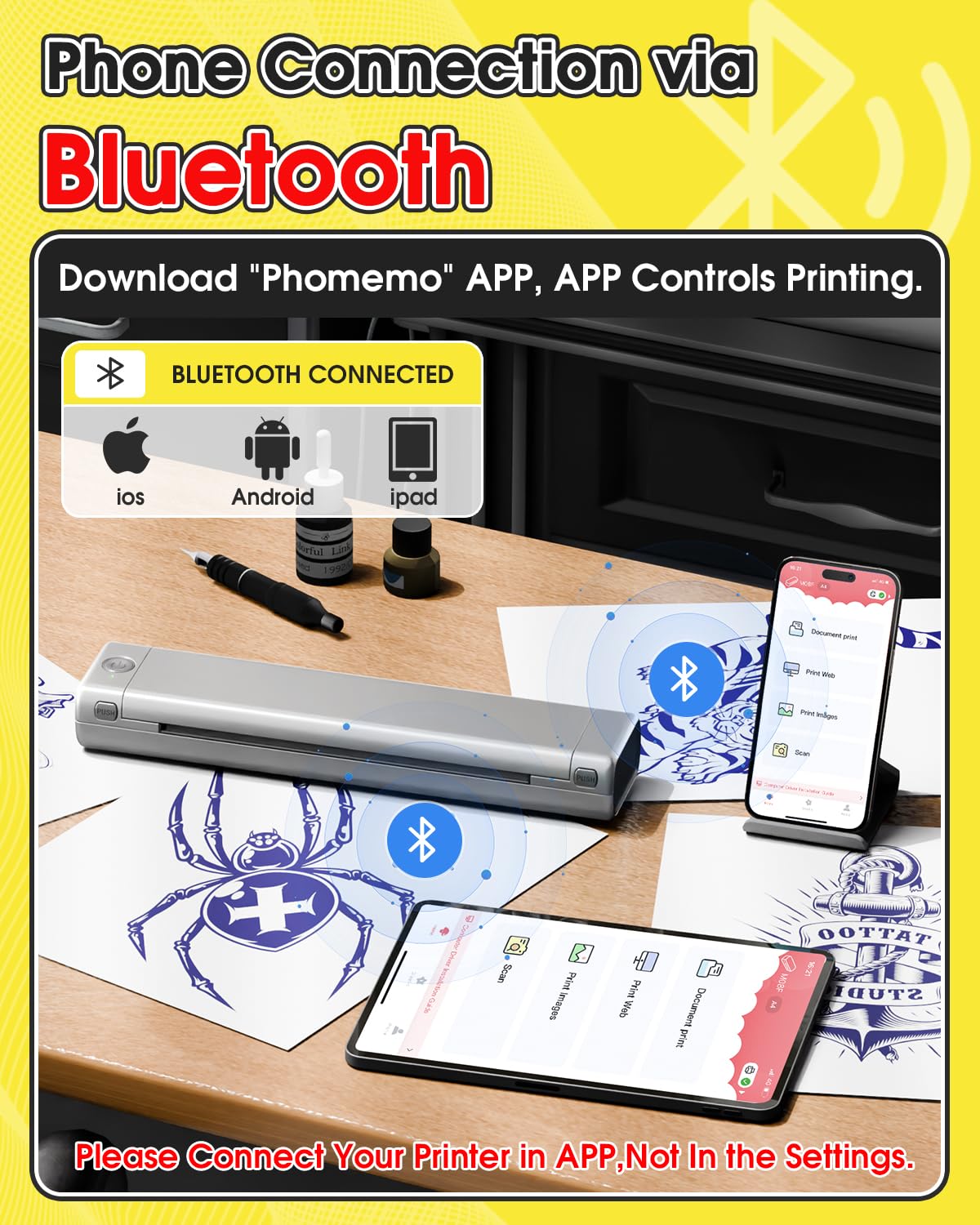 Phomemo M08F printer with Bluetooth connection