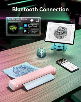 Phomemo M08F printer with mobile app interface