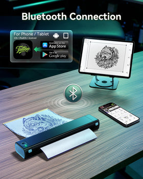 Phomemo M08F Tattoo Printer displaying printed tattoo stencil