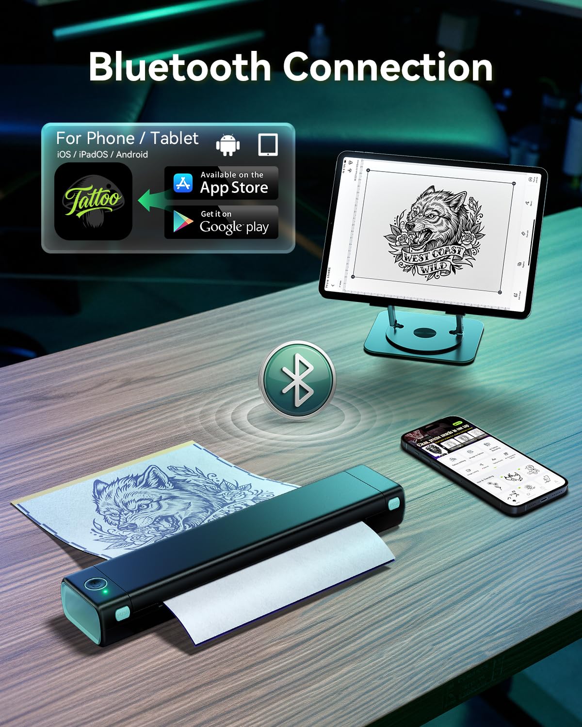 Phomemo M08F Tattoo Printer with tattoo transfer paper