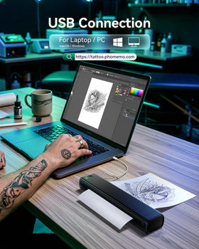 Phomemo M08F Tattoo Printer with tattoo transfer paper