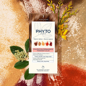 PHYTO Phytocolor 7 Blonde hair dye cream and developer bottles