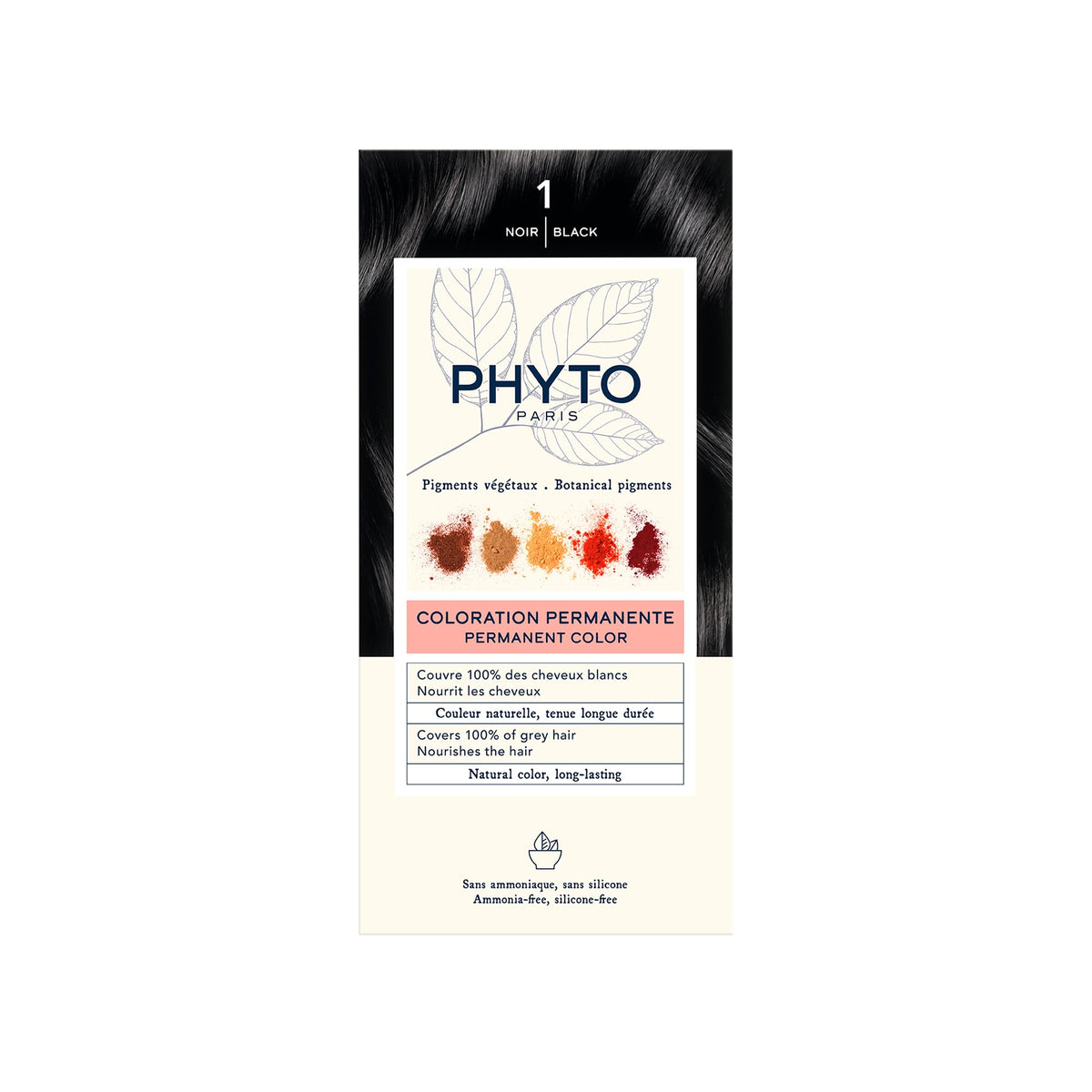 PHYTO Phytocolor Permanent Hair Color 1 Black packaging front view