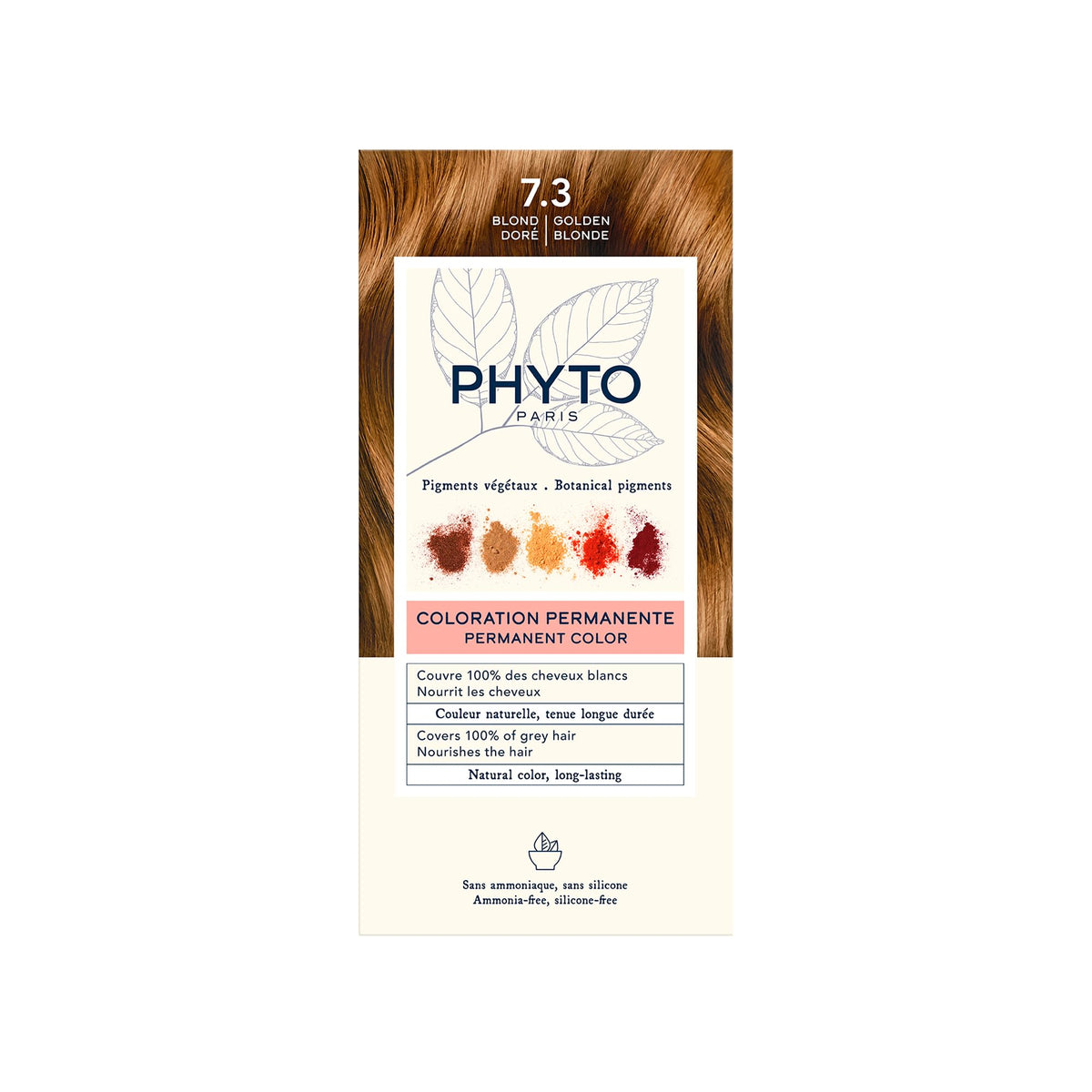 PHYTO Phytocolor Permanent Hair Color 7.3 Golden Blonde packaging front view