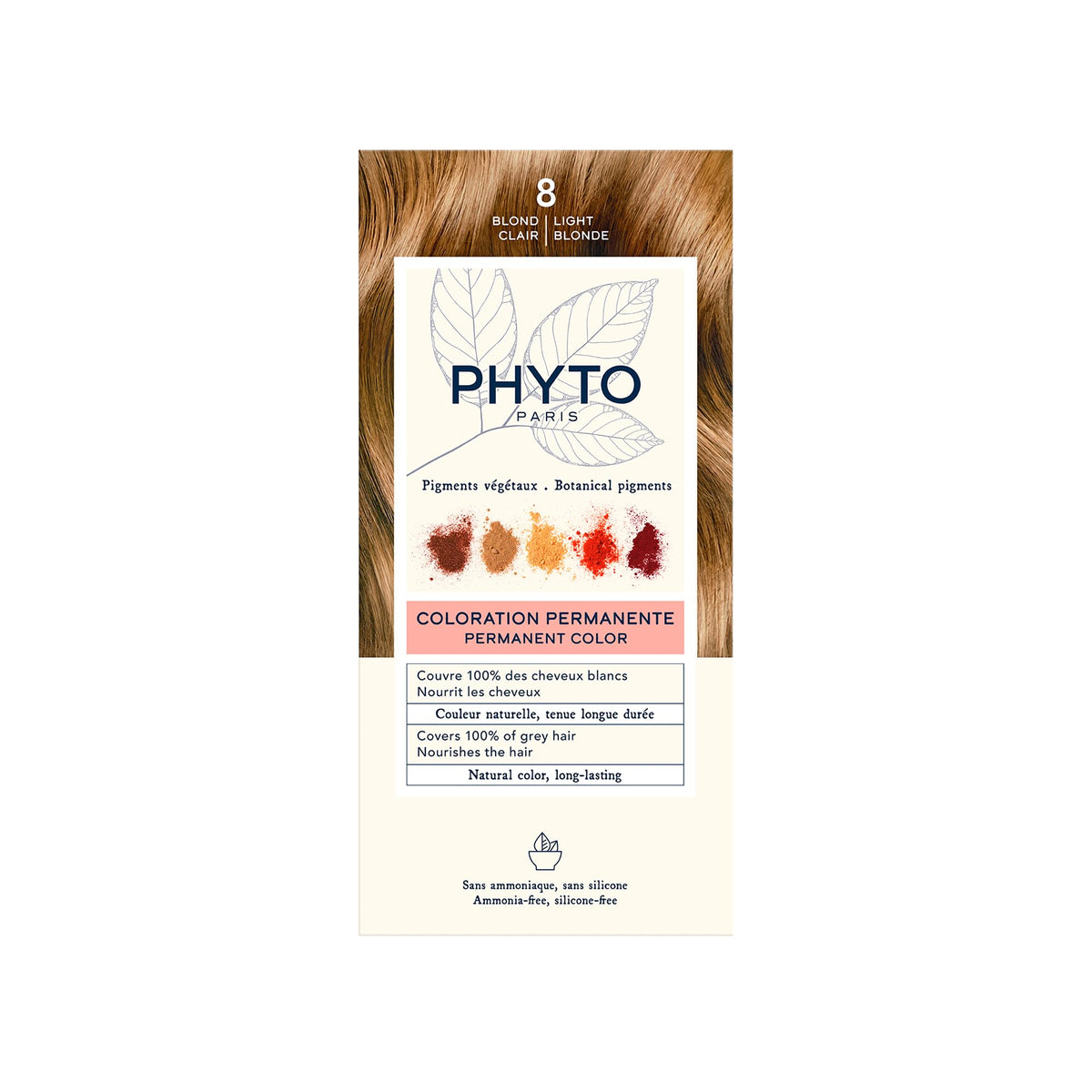 PHYTO Phytocolor Permanent Hair Color 8 Light Blonde packaging front view