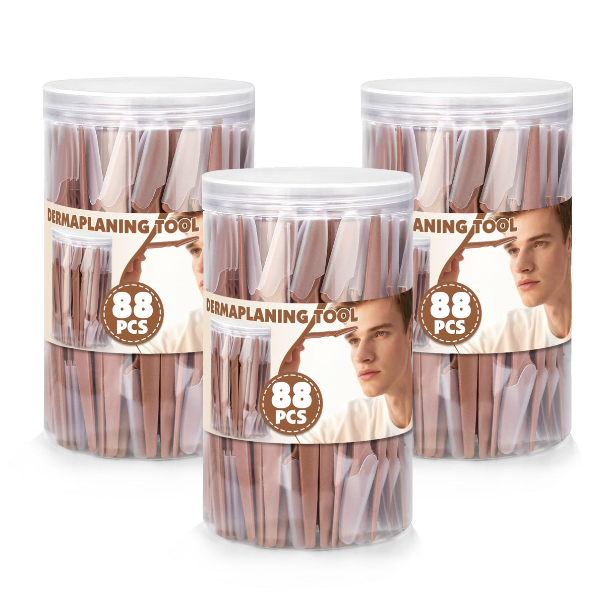 Phyyixs Dermaplaning Tool 3-Pack with reusable jar, terracotta