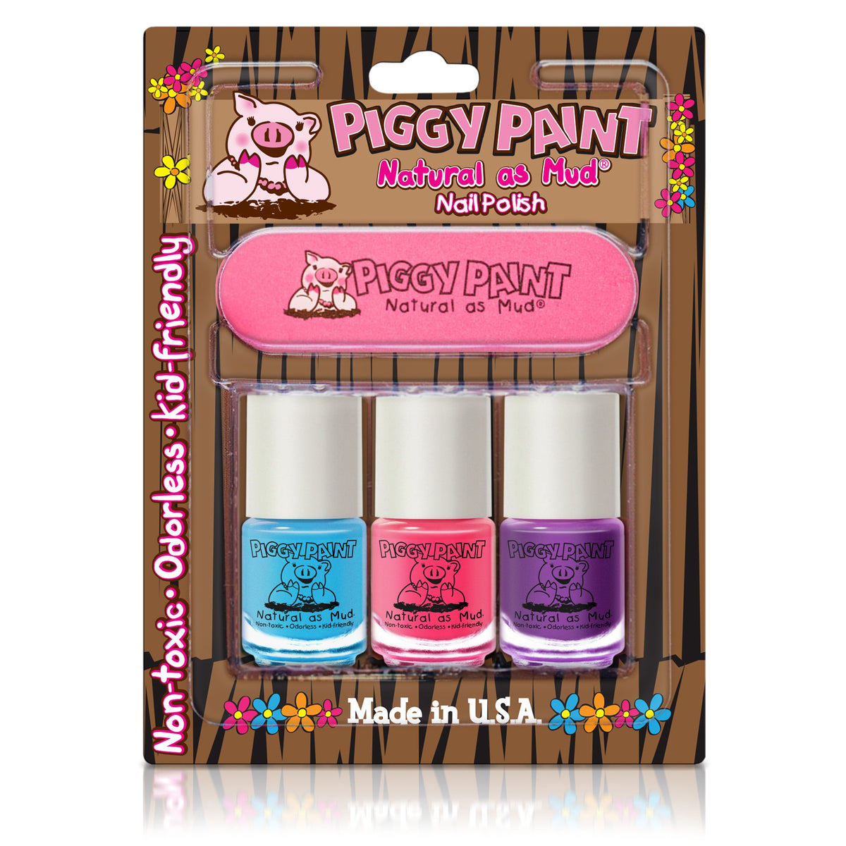 Piggy Paint Nail Polish and File Kit with Sea-quin, Forever Fancy, Girls Rule shades