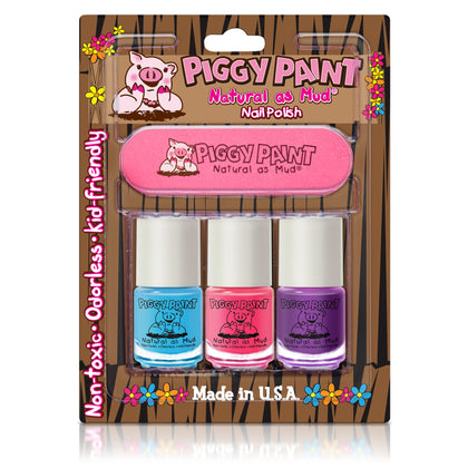 Piggy Paint Nail Polish and File Kit with Sea-quin, Forever Fancy, Girls Rule shades