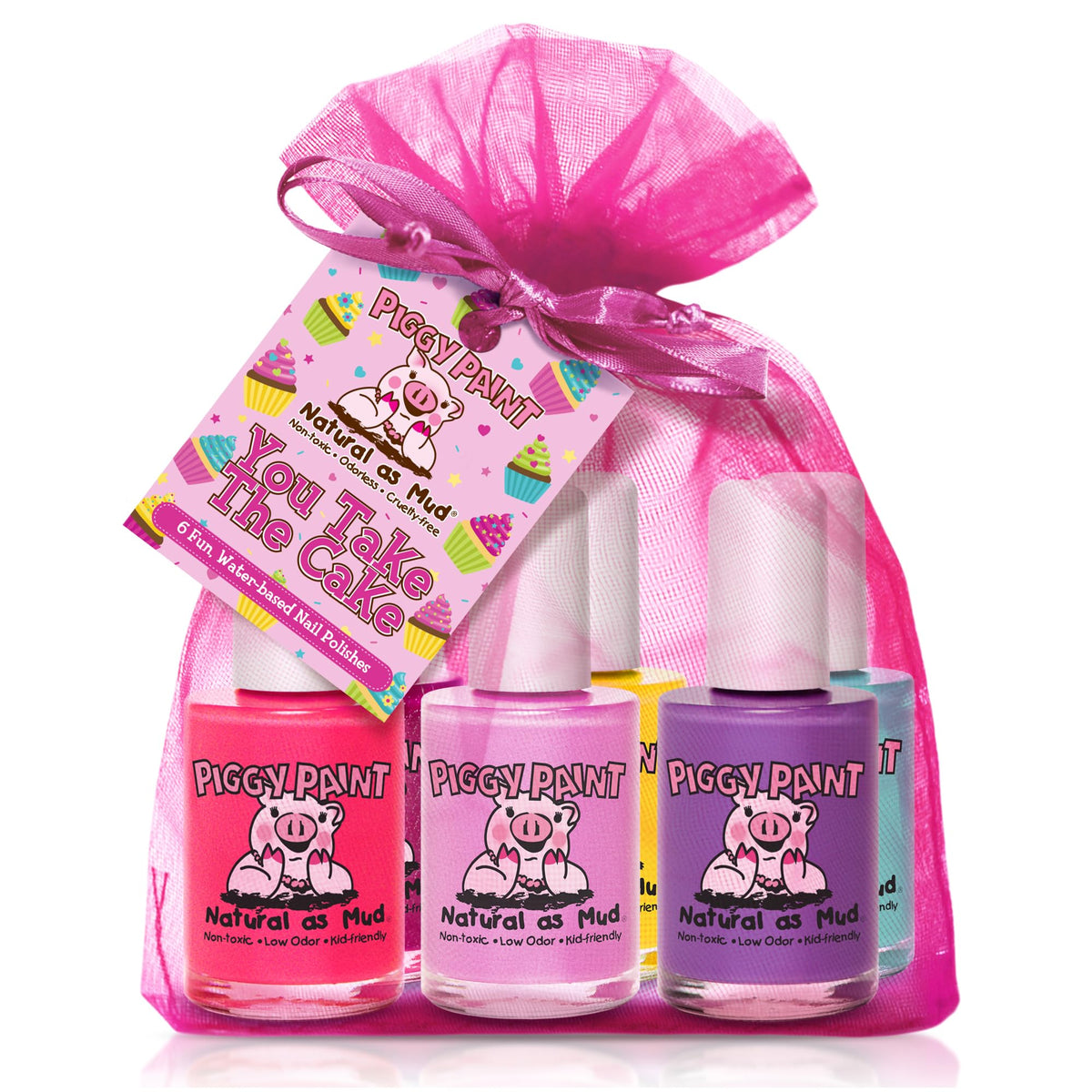 Piggy Paint Non-Toxic Kids Nail Polish Set 6 full-size bottles