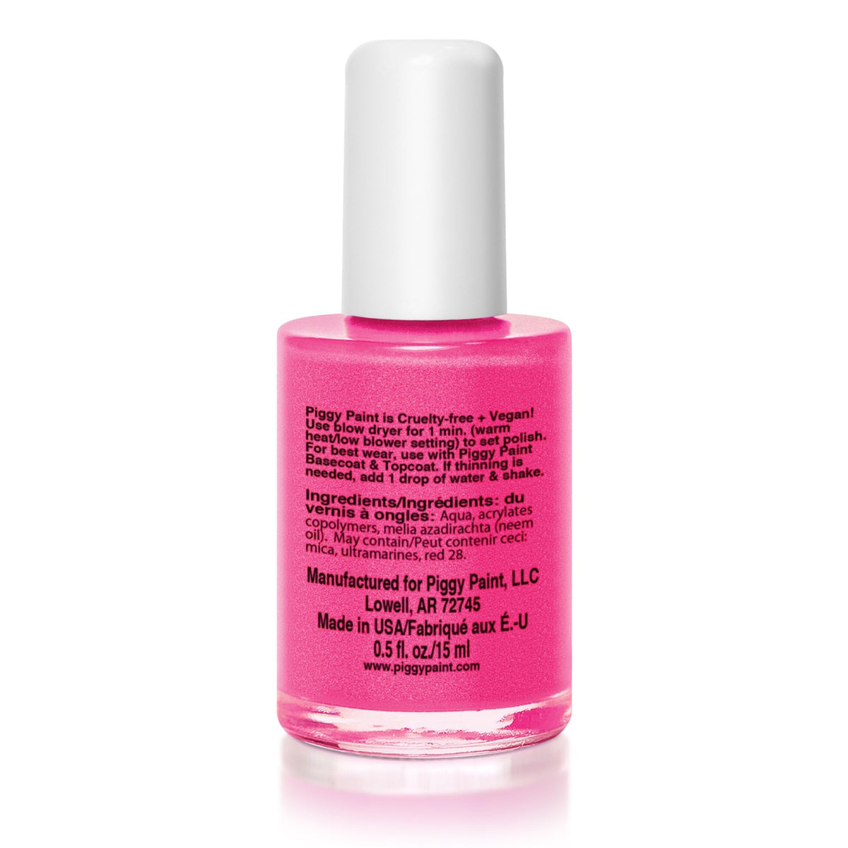 Piggy Paint Shimmery Pink Nail Polish bottle side view
