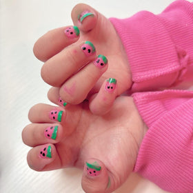 Piggy Paint Shimmery Pink Nail Polish on toddler nails