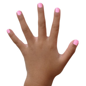 Piggy Paint Tickled Pink nail polish applied on tiny fingers