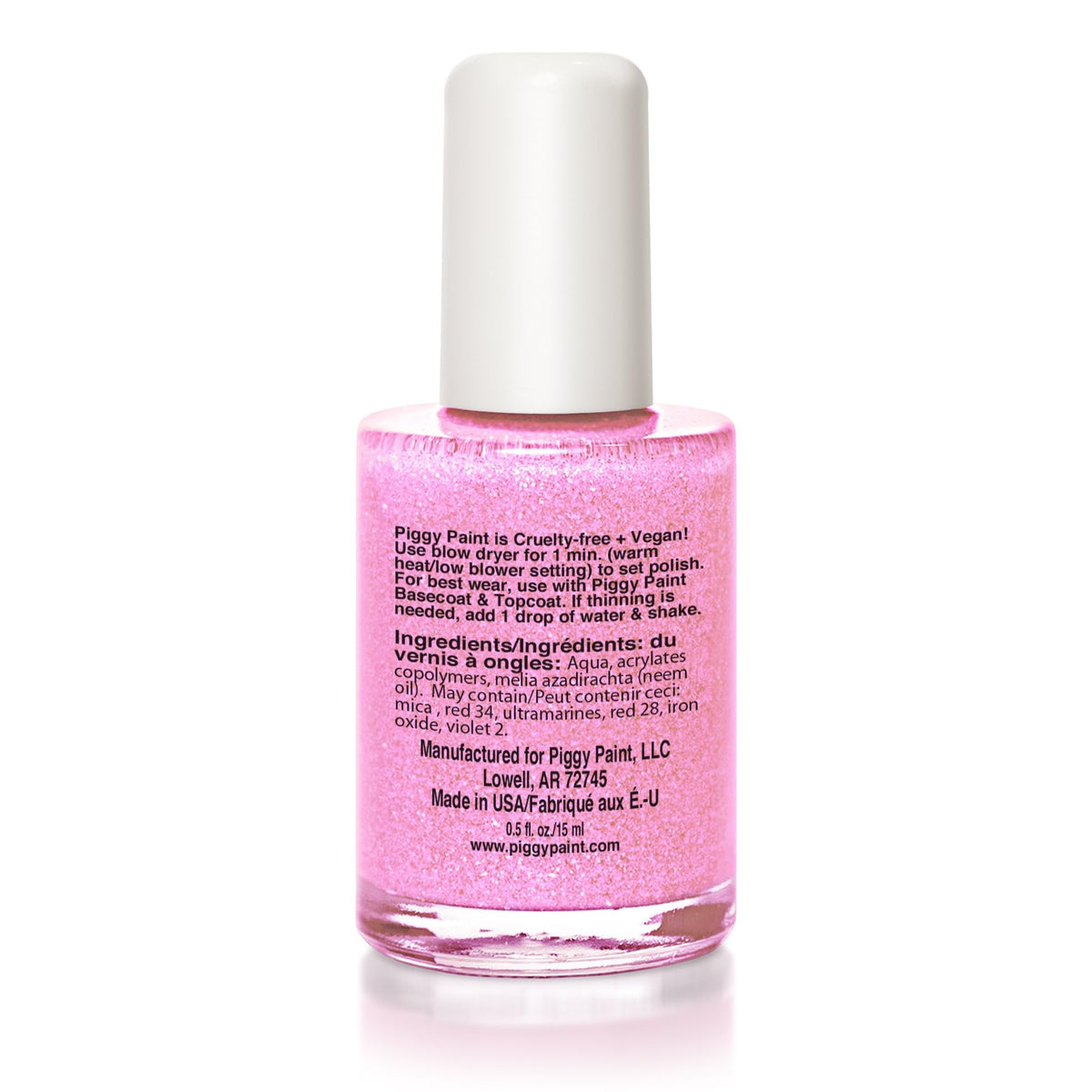 Piggy Paint Tickled Pink nail polish bottle with cap