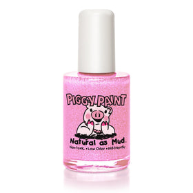 Piggy Paint Tickled Pink nail polish front view with light pink glitter