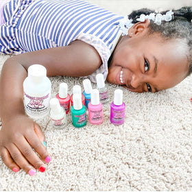 Piggy Paint Tickled Pink nail polish showing glitter texture