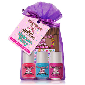 Piggy Paint Unicorn Fairy Nail Polish Set with three bottles and nail art stickers
