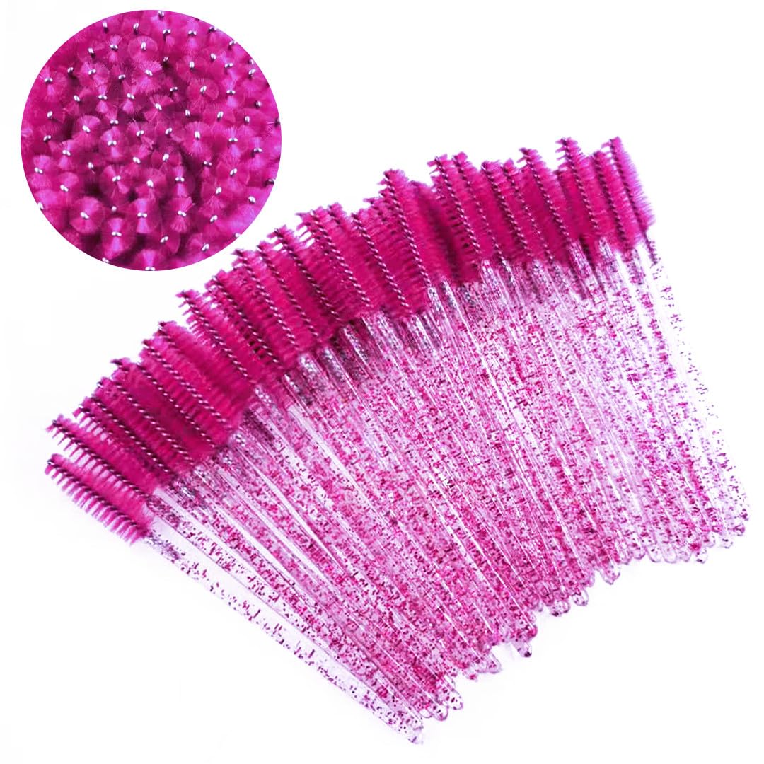 Pimoys 300 pcs Disposable Eyelash Mascara Brushes in Rose Red